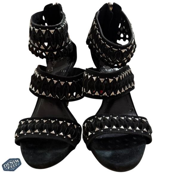Vince Camuto Black VC-Fancle Caged Studded Strappy Heels 6.5M Leather Upper - Picture 5 of 13